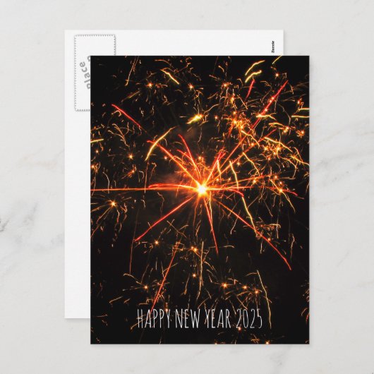 花火フォトハッピー新年2025休日 シーズンポストカード (正面/裏面)