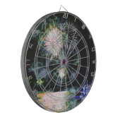 花火ブルー海ボート7月4日の水彩 ダーツボード (正面左)