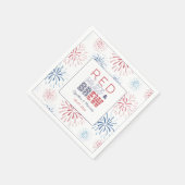 花火レッドホワイトブリューカップルウェディングシャワー スタンダードカクテルナプキン (角)