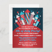 花火ロケット7月4日はがき インビテーションポストカード (正面/裏面)