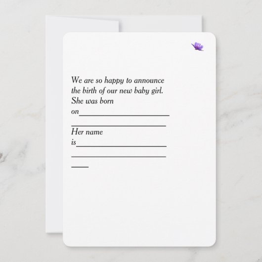 花火付き新生児女子の告知誕生 招待状 (裏面)