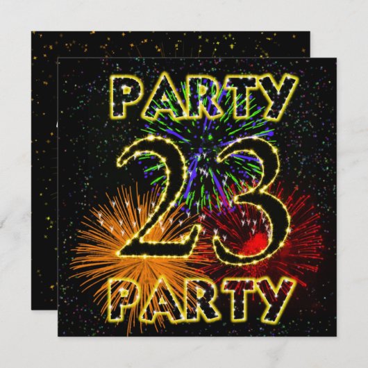 花火付き23回目の誕生日パーティー招待状 招待状 (正面/裏面)