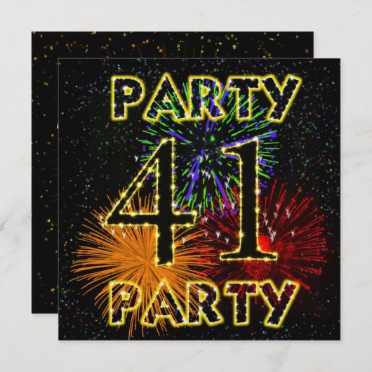 花火付き41回目の誕生日パーティーの招待状 招待状 (正面/裏面)