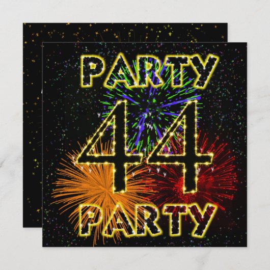 花火付き44回目の誕生日パーティー招待状 招待状 (正面/裏面)