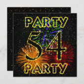 花火付き54回目の誕生日パーティー招待状 招待状 (正面/裏面)