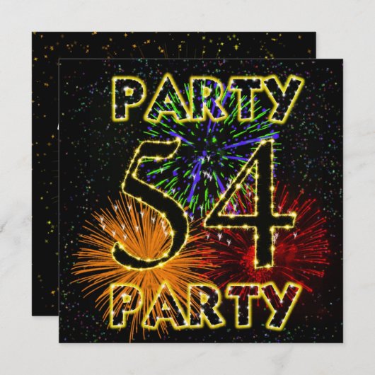 花火付き54回目の誕生日パーティー招待状 招待状 (正面/裏面)