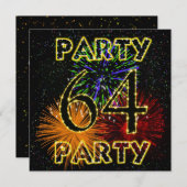 花火付き64回目の誕生日パーティー招待状 招待状 (正面/裏面)