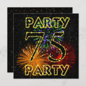花火付き75回目の誕生日パーティーの招待状 招待状 (正面/裏面)