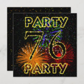 花火付き76回目の誕生日パーティーの招待状 招待状 (正面/裏面)