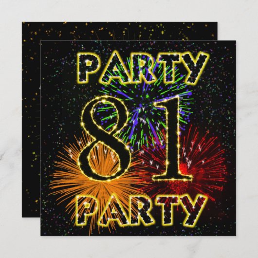 花火付き81回目の誕生日パーティー招待状 招待状 (正面/裏面)