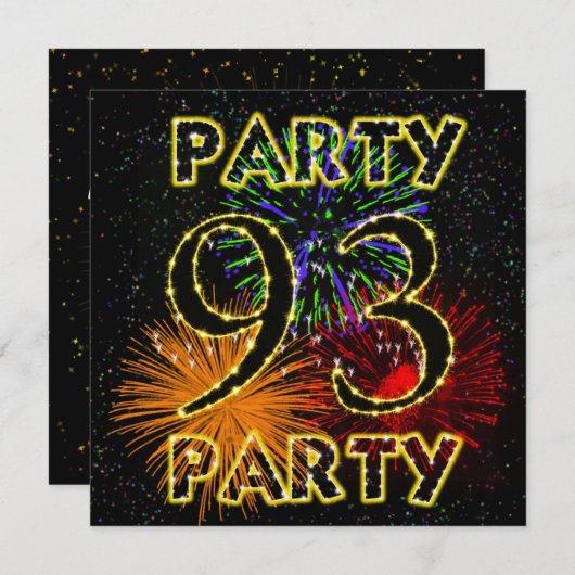 花火付き93回目の誕生日パーティー招待状 招待状 (正面/裏面)