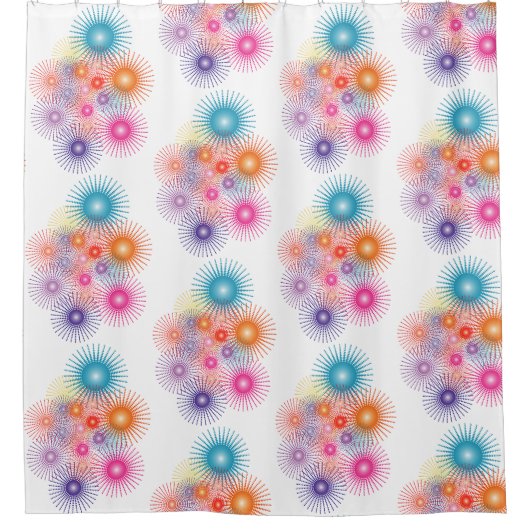 花火大会のスターバーストオブカラーブルーピンクオレンジ シャワーカーテン (正面)