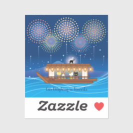 花火大会のステッカスタムカーで楽しむ猫たち シール