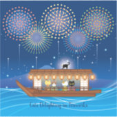 花火大会のステッカスタムカーで楽しむ猫たち シール (正面)