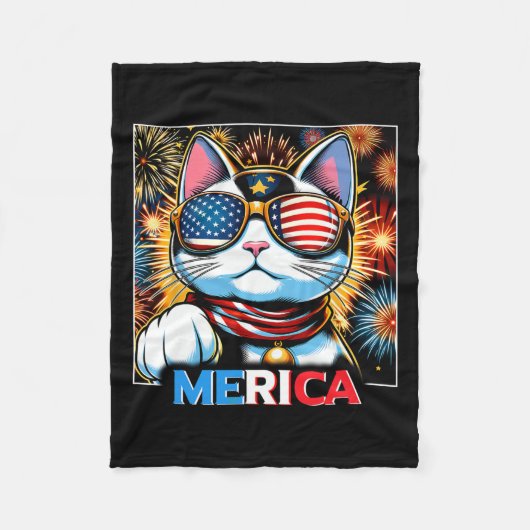 花火愛国的招き猫メリカ フリースブランケット (正面)