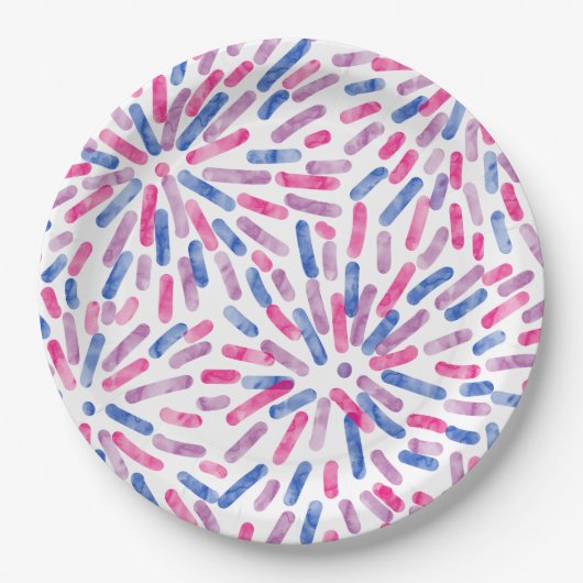 花火抽象的バイプライドフラッグピンクパープルブルー ペーパープレート (正面)