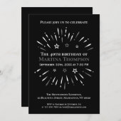 花火白黒グレー40歳の誕生日パーティー 招待状 (正面/裏面)