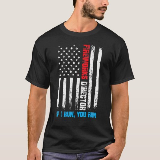 花火監督 もし私が走ったらあなたも走れ アメリカ国旗 愛国 Tシャツ (正面)