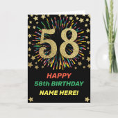 花火第58誕生日レインボー金ゴールドハッピーバースデー カード (正面)