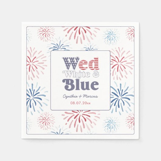 花火結婚白青Co-Edウェディングシャワー スタンダードカクテルナプキン (正面)