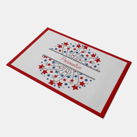 花火赤白青スター独立記念日 ドアマット (アングル)