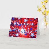 花火赤白青「7月4日」カード前面文字 カード (黄色い花)