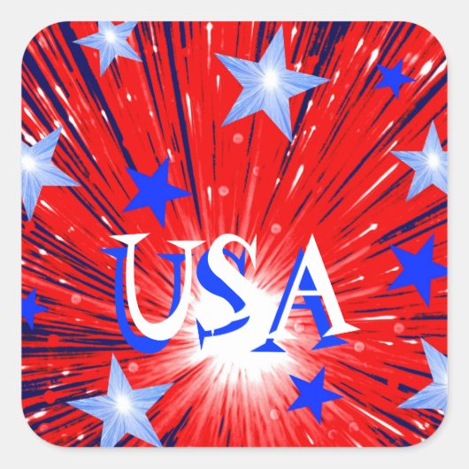 花火赤白青「USA」のステッカー広場 スクエアシール (正面)