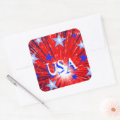 花火赤白青「USA」のステッカー広場 スクエアシール (封筒)