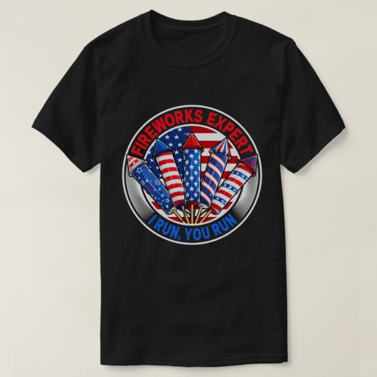 花火走専門者は走おもしろい7月4日 Tシャツ (デザイン正面)