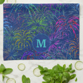 花火7月4日の夏のパターン |モノグラムの | キッチンタオル (折り畳み)