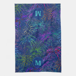 花火7月4日の夏のパターン |モノグラムの | キッチンタオル