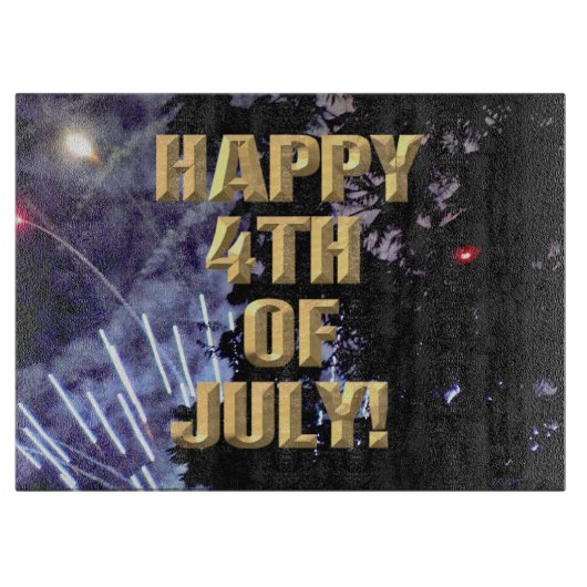 花火7月4日ガラス板 カッティングボード (正面)