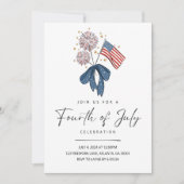 花火7月4日パーティー招待状愛国第4位 招待状 (正面)