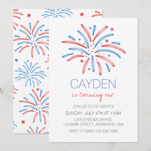 花火7月4日誕生日 招待状 (正面/裏面)