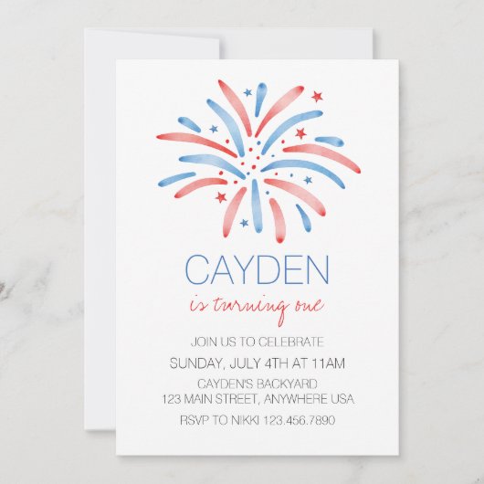 花火7月4日誕生日 招待状 (正面)