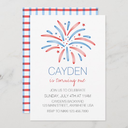 花火7月4日誕生日 招待状 (正面/裏面)