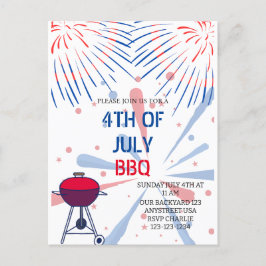 花火7月4日BBQ招待状 ポストカード