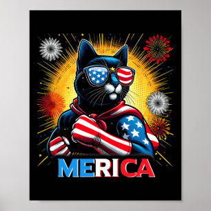 花火 アメリカ国旗 愛国 黒猫 ポスター