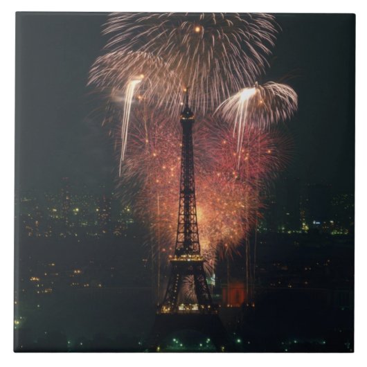花火、エッフェルタワー、パリ、フランス タイル (正面)