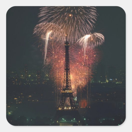 花火、エッフェル塔、パリ、フランス スクエアシール (正面)