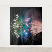 花火 新年の青い フォトブースの背景 タペストリー (正面)