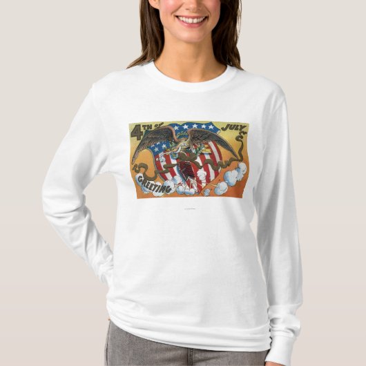 花火、旗盾を握るワシの紋章 Tシャツ (正面)