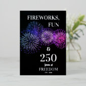 花火、楽しみ、自由 250周年 7月4日 箔招待状 (立ち正面)