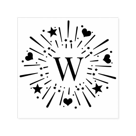 花火 爆発 星 ハート センター 1 初期 #2 セルフインキングスタンプ (デザイン)