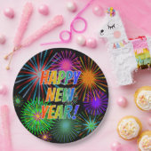 花火 + 虹スペクトルの"明けましておめでとう! " ペーパープレート (パーティー)