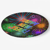 花火 + 虹スペクトルの"明けましておめでとう! " ペーパープレート (アングル)