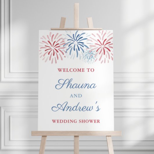 花火 7月4日 カップル ウェディング シャワー ウェルカム ポスター