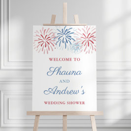 花火 7月4日 カップル ウェディング シャワー 歓迎 ポスター