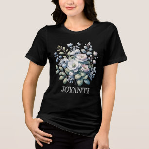 花無地の黒の女性 トライブレンドTシャツ