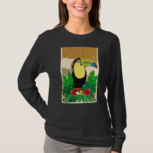 花熱帯鳥の熱帯雨林動物フローラ Tシャツ (正面)
